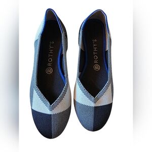 ROTHY'S The Flat Round Captoe Black & Cream Plaid RETIRED PATTERN FLATS Size 8.5